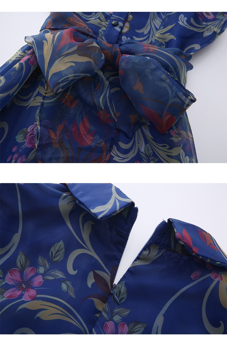 Short sleeve retro spring classical printing lapel dress