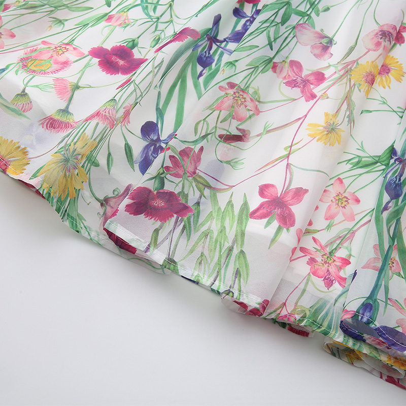 Lace V-neck trumpet sleeves splice printing dress