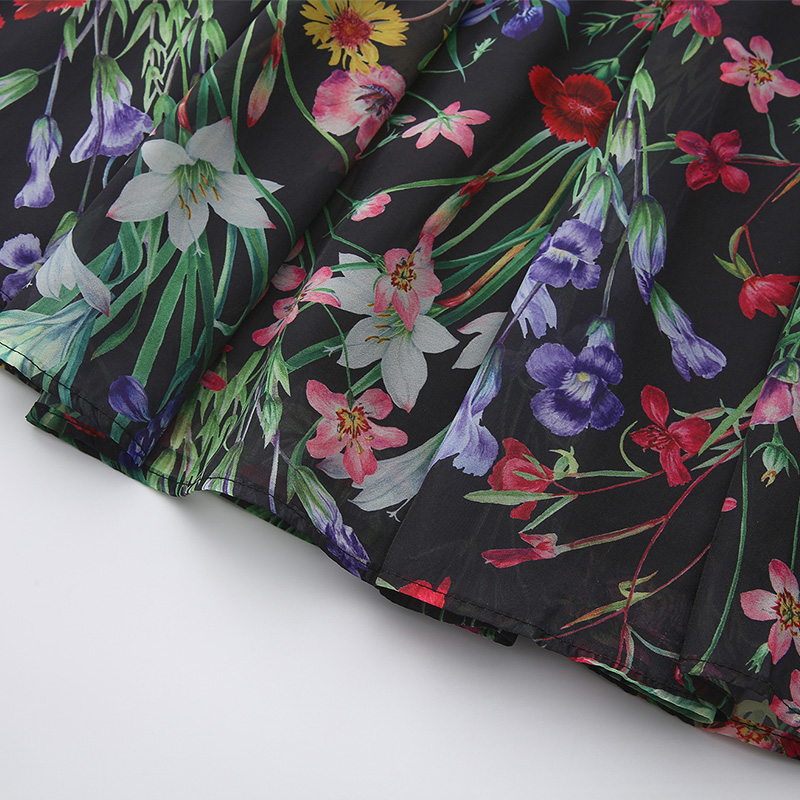 Vacation lace printing trumpet sleeves V-neck dress