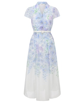 Printing vacation V-neck spring and summer retro dress