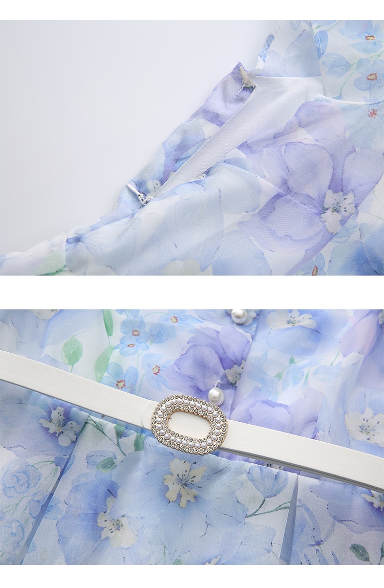 Printing vacation V-neck spring and summer retro dress