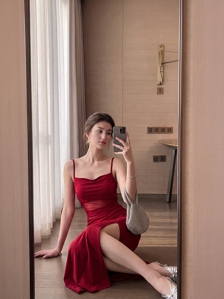 Sexy package hip evening dress long split long dress