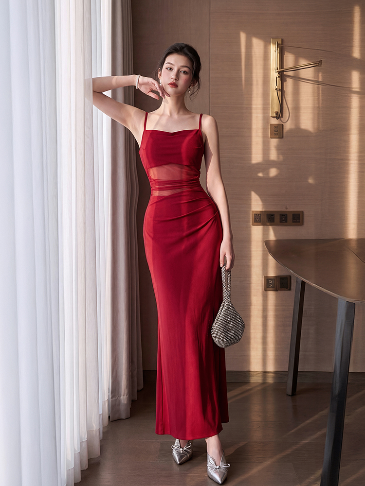 Sexy package hip evening dress long split long dress