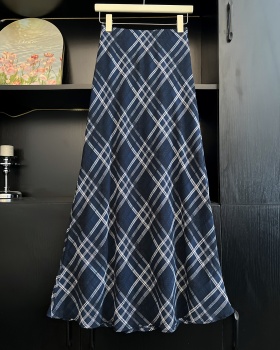 Plaid temperament skirt summer slim long skirt