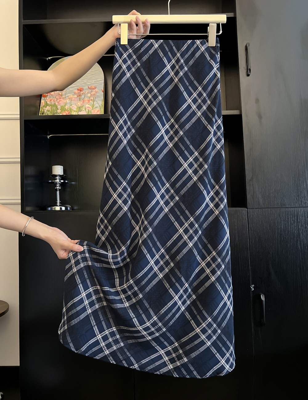 Plaid temperament skirt summer slim long skirt