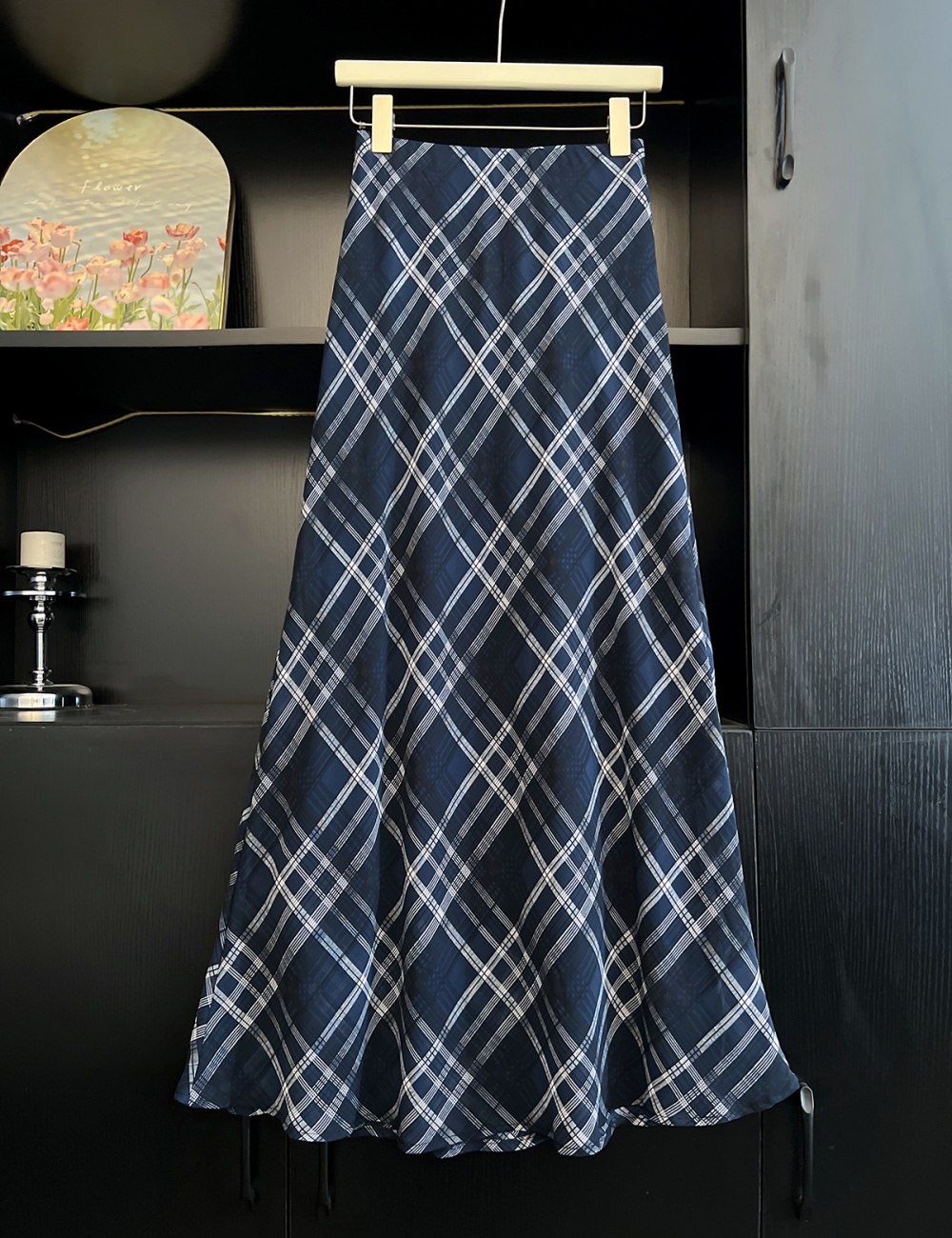 Plaid temperament skirt summer slim long skirt