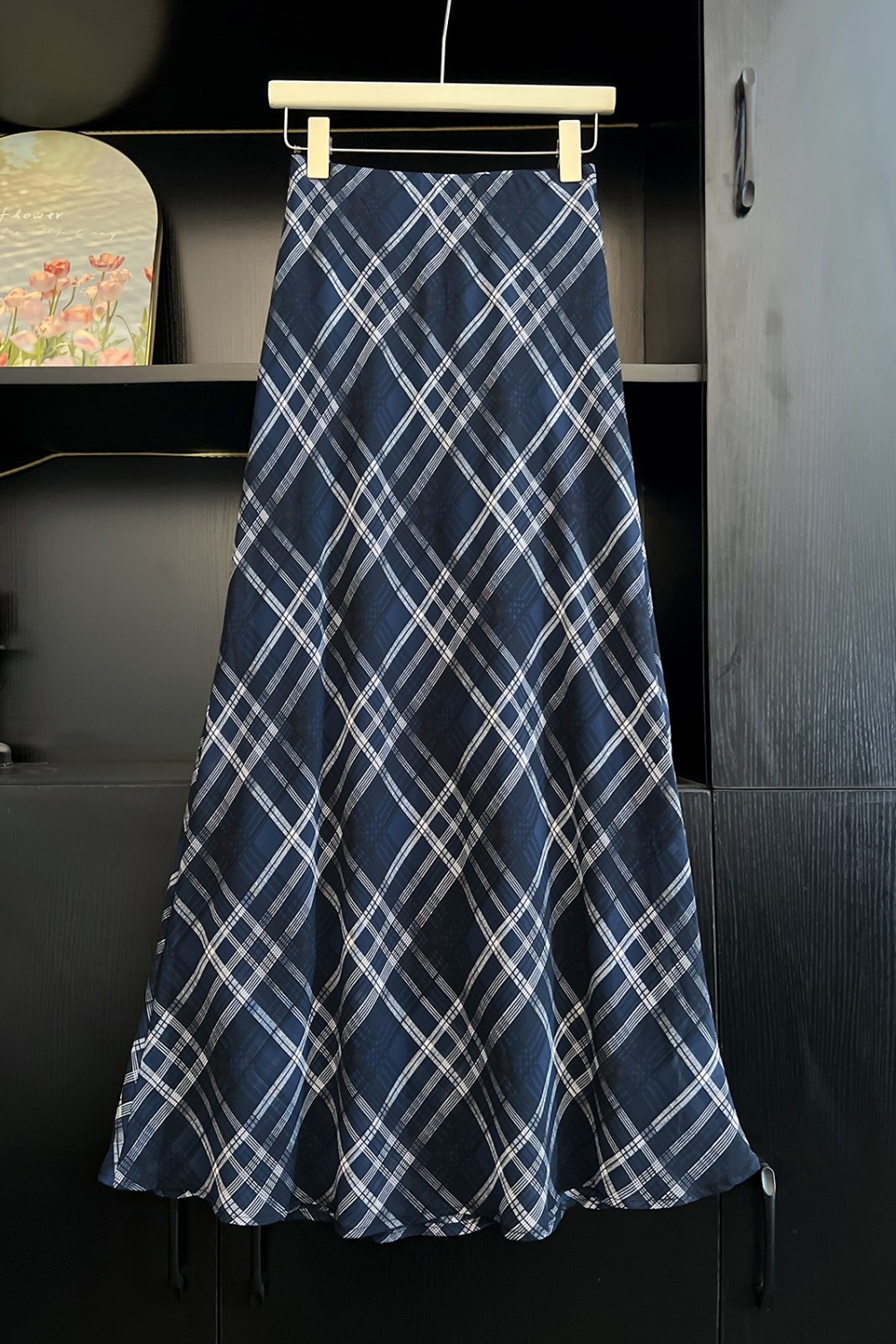 Plaid temperament skirt summer slim long skirt