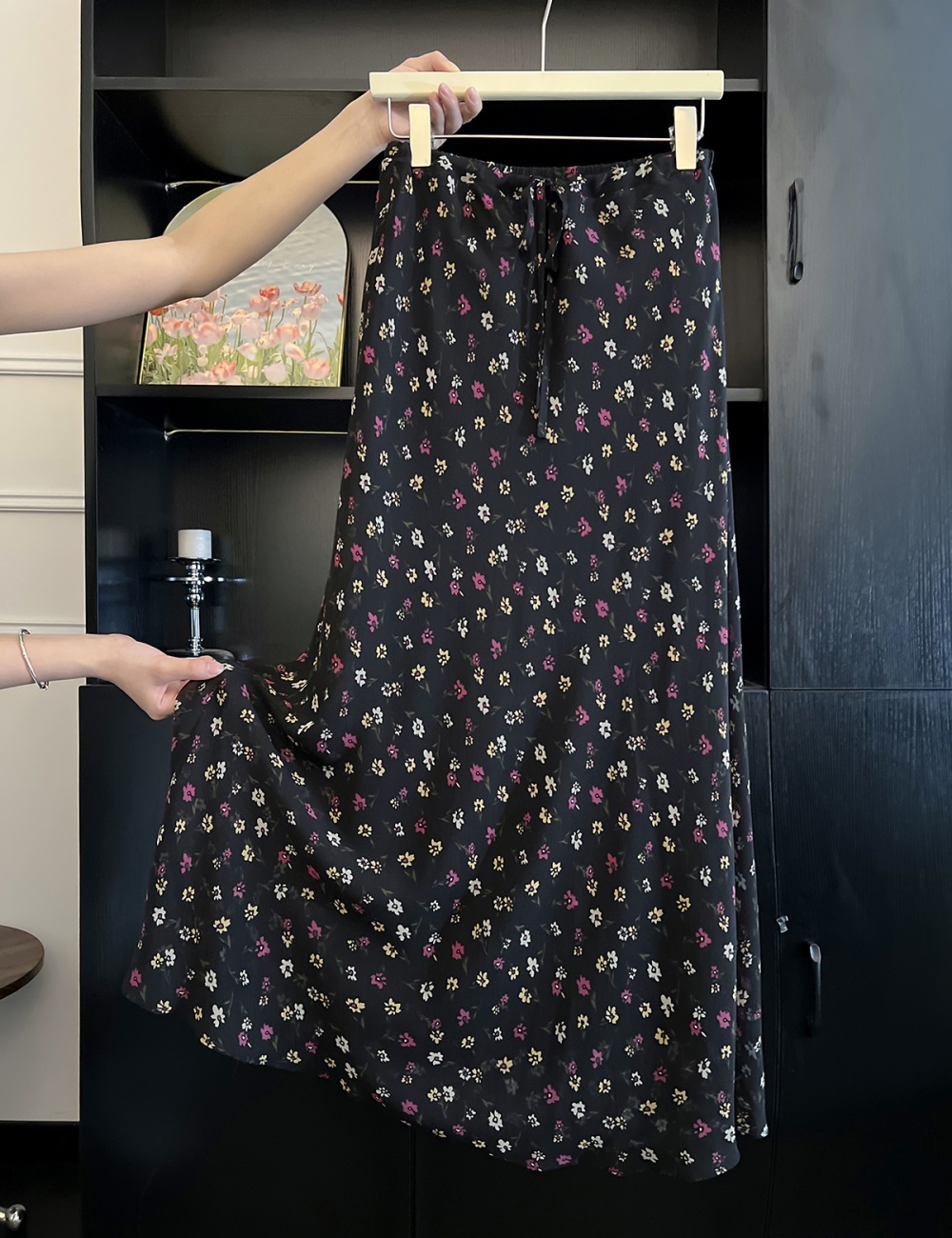 A-line high waist slim floral summer France style skirt