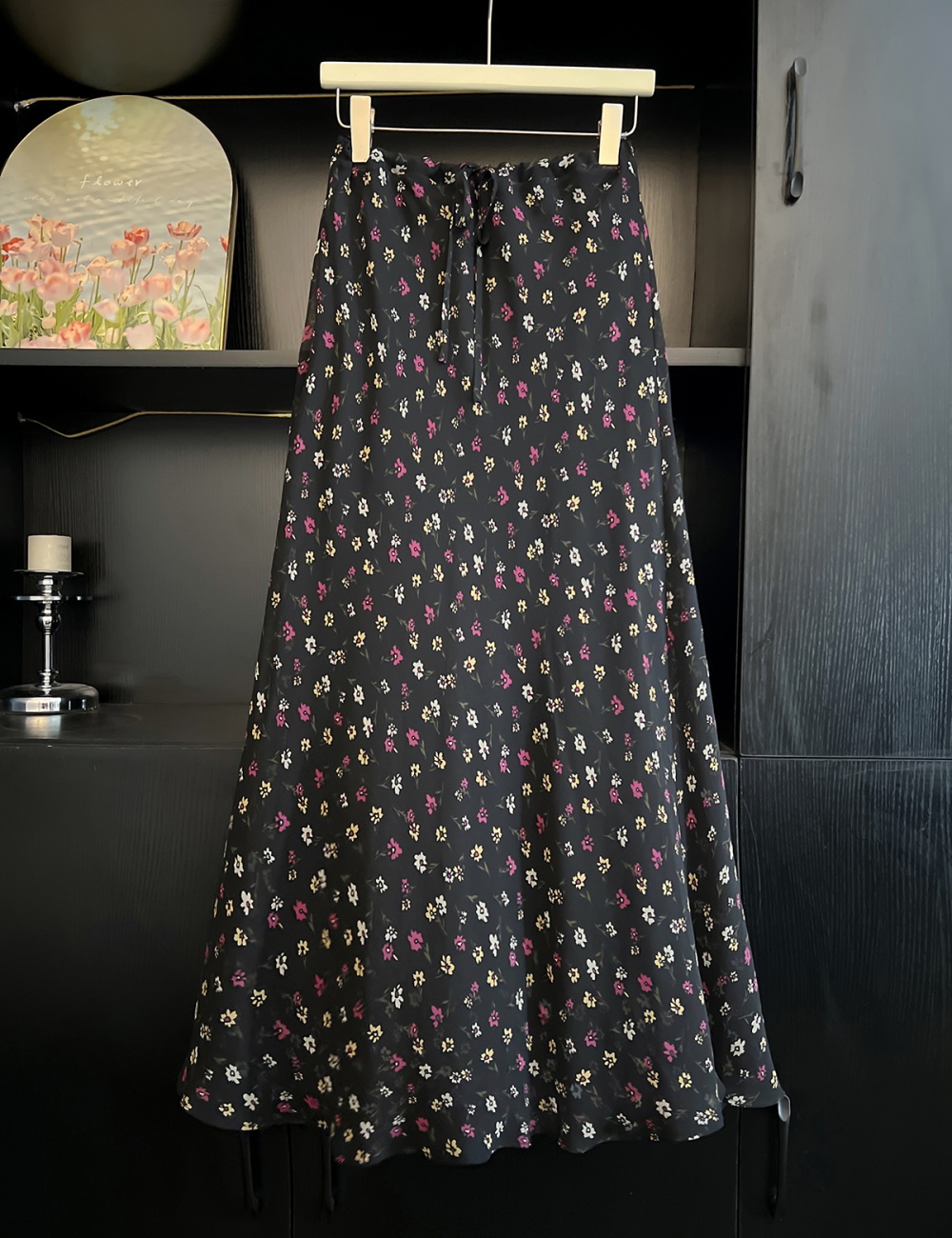 A-line high waist slim floral summer France style skirt