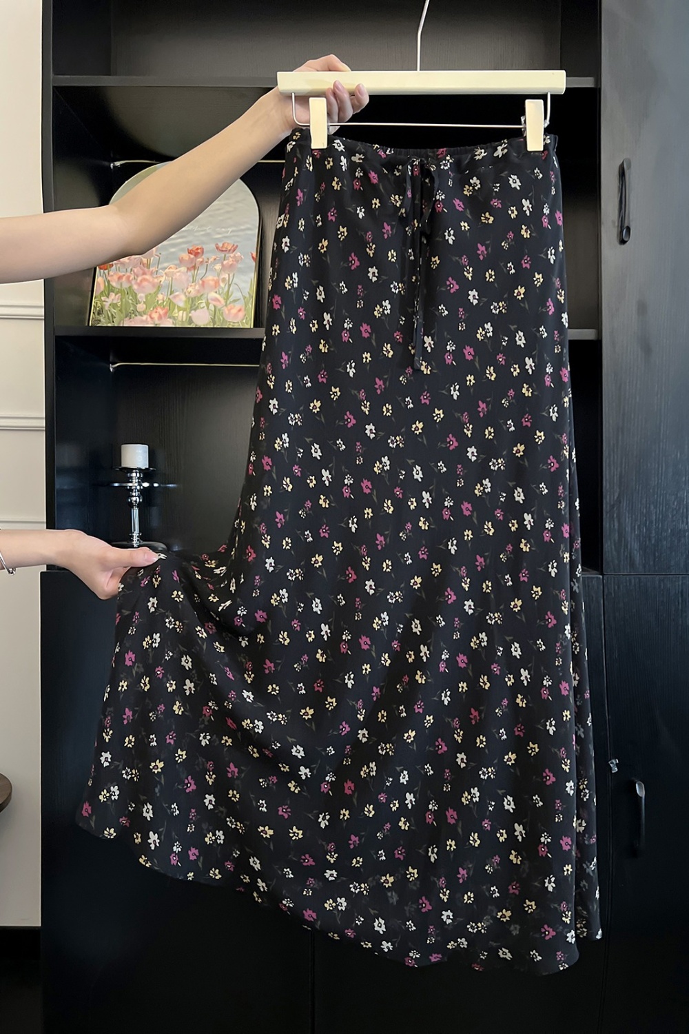 A-line high waist slim floral summer France style skirt