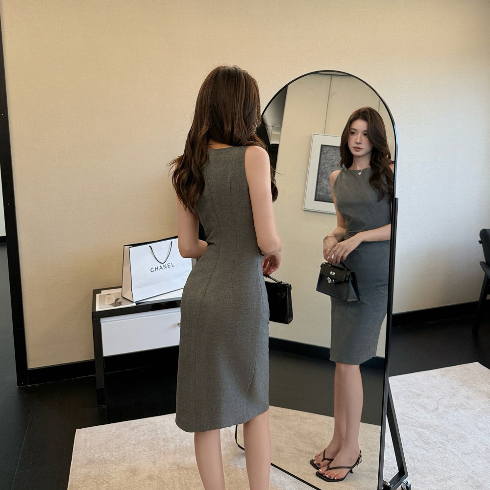 Slim sleeveless light luxury split dress for women