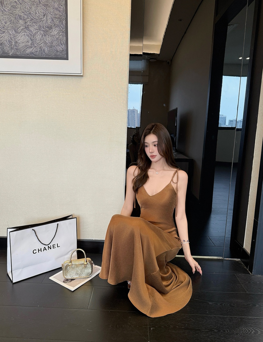 Drape sling mermaid V-neck sleeveless bandage dress