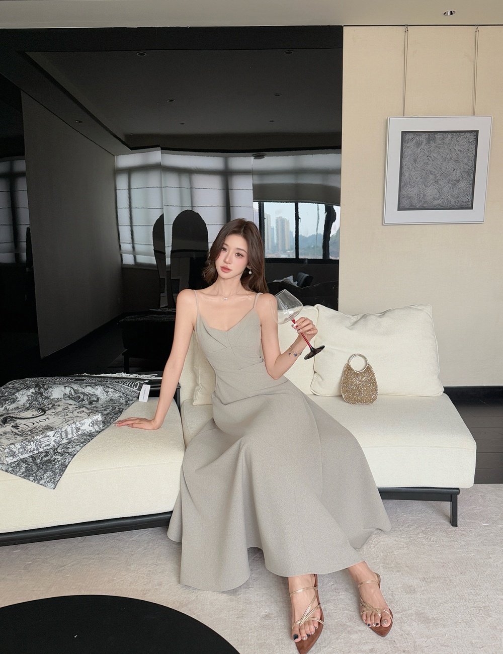 Summer sleeveless dress V-neck long dress