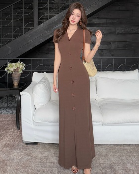 Short sleeve flowers long dress temperament dress