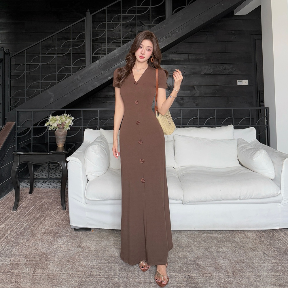 Short sleeve flowers long dress temperament dress