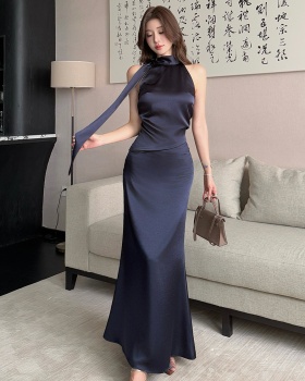 High waist satin short skirt package hip tops 2pcs set