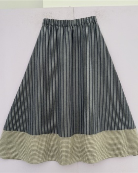 High waist summer stripe temperament long skirt for women