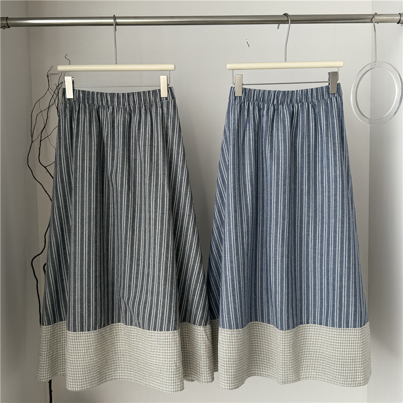High waist summer stripe temperament long skirt for women