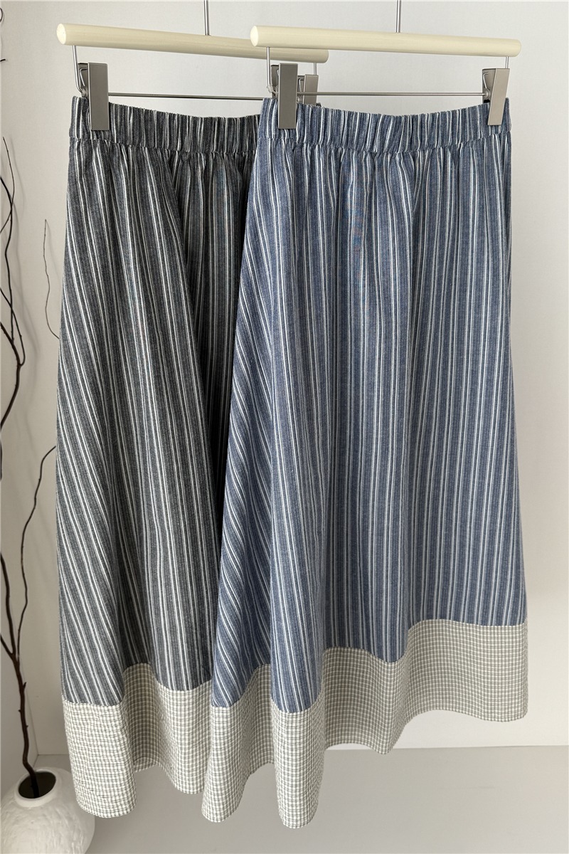 High waist summer stripe temperament long skirt for women