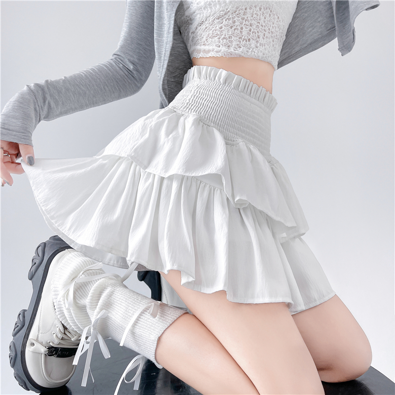 Slim A-line sweet short skirt white cake pants