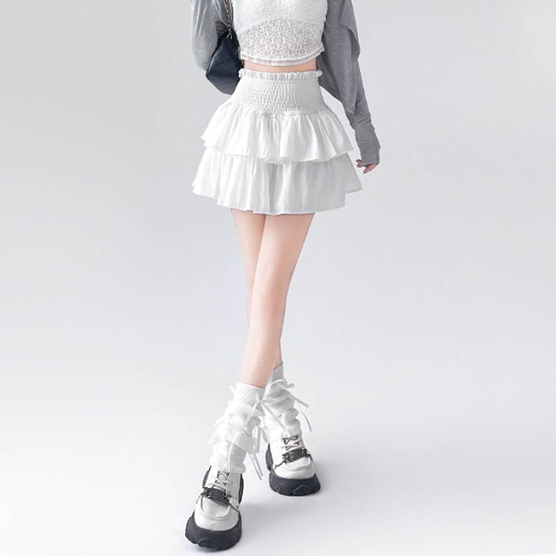 Slim A-line sweet short skirt white cake pants