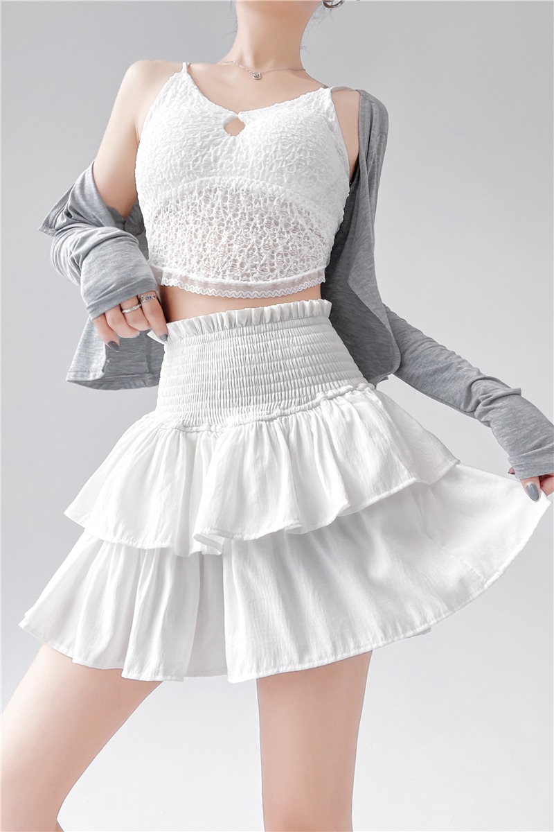Slim A-line sweet short skirt white cake pants