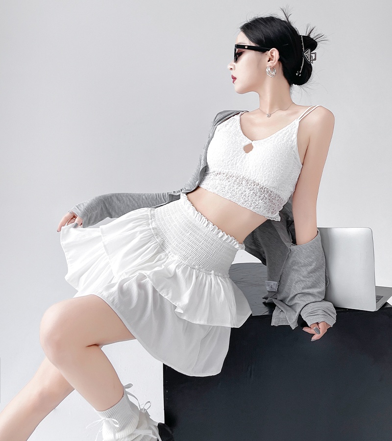 Slim A-line sweet short skirt white cake pants