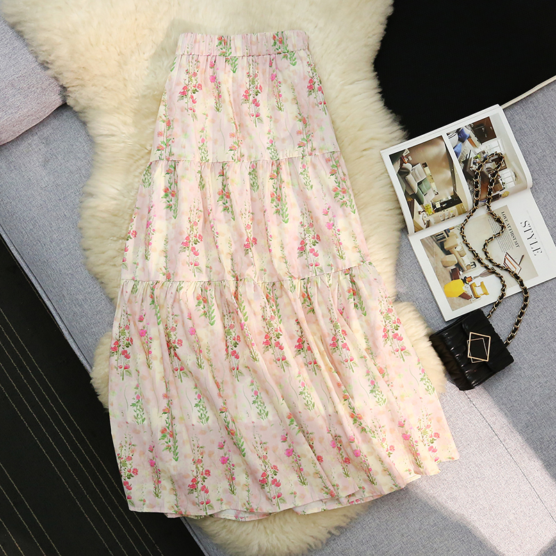 Long Korean style spring and summer lined skirt