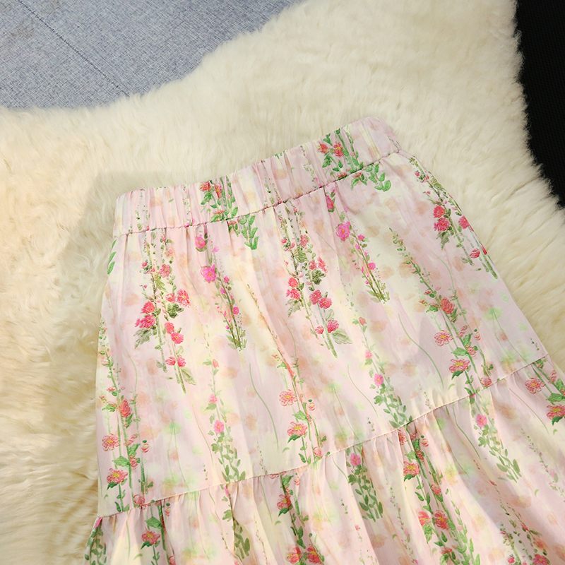 Long Korean style spring and summer lined skirt