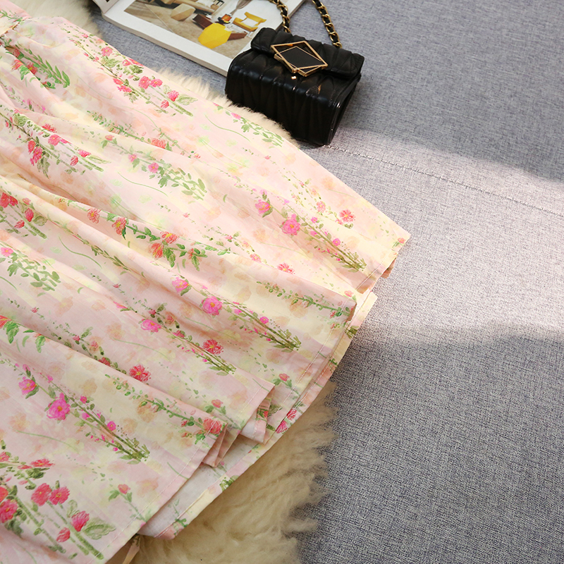 Long Korean style spring and summer lined skirt