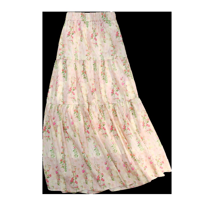 Long Korean style spring and summer lined skirt