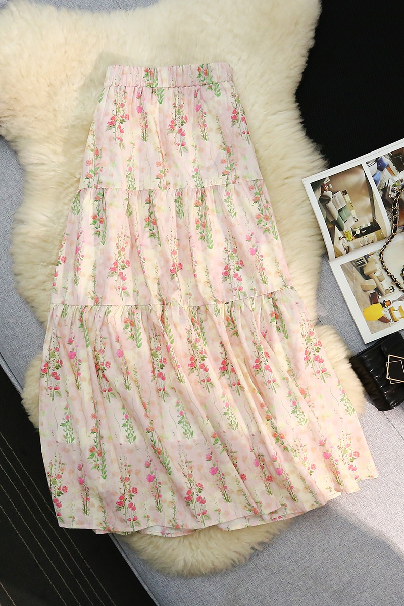 Long Korean style spring and summer lined skirt