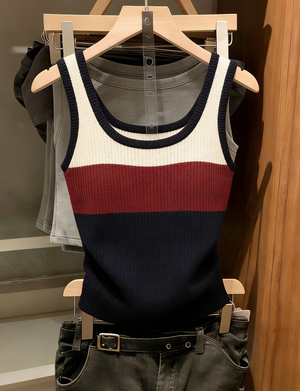 Korean style retro slim vest mixed colors fashion tops