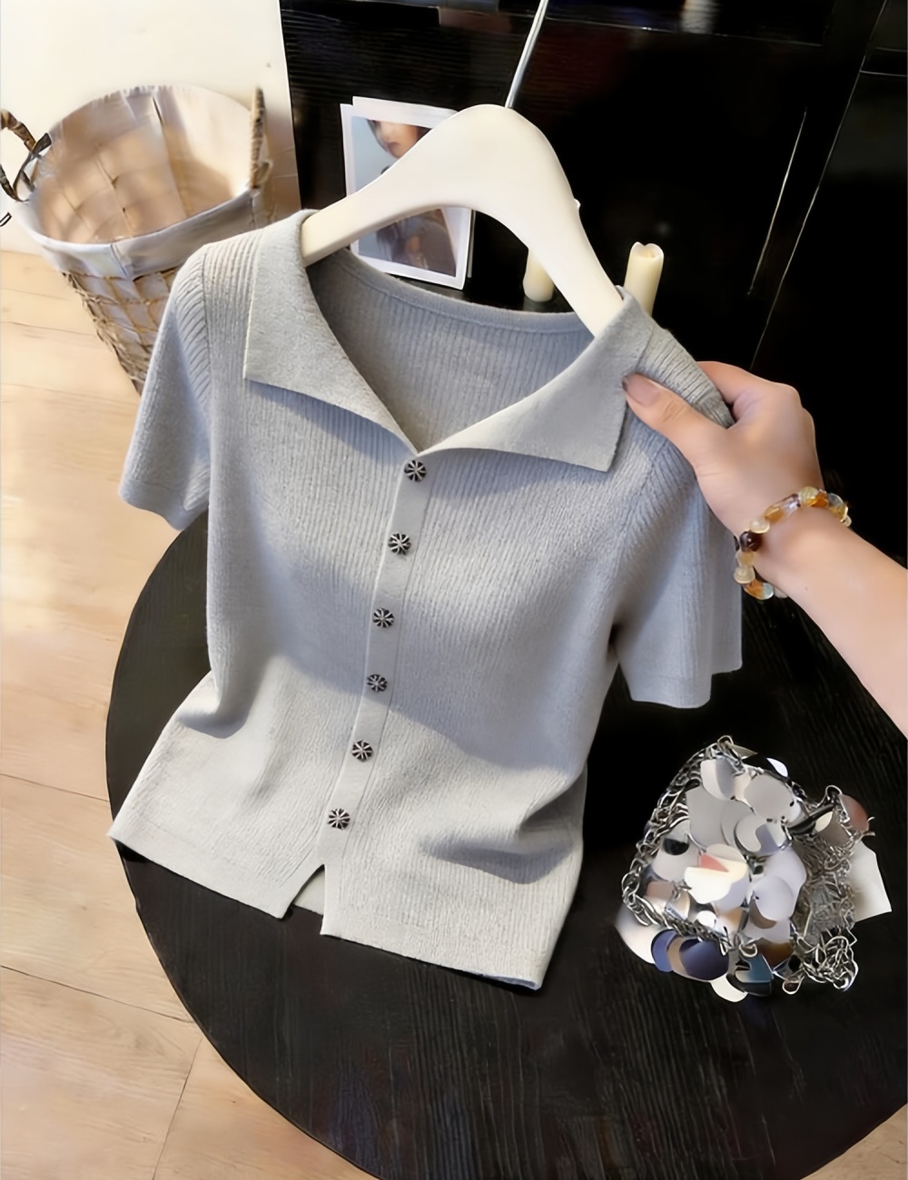 Short sleeve niche sweater light luxury tops for women