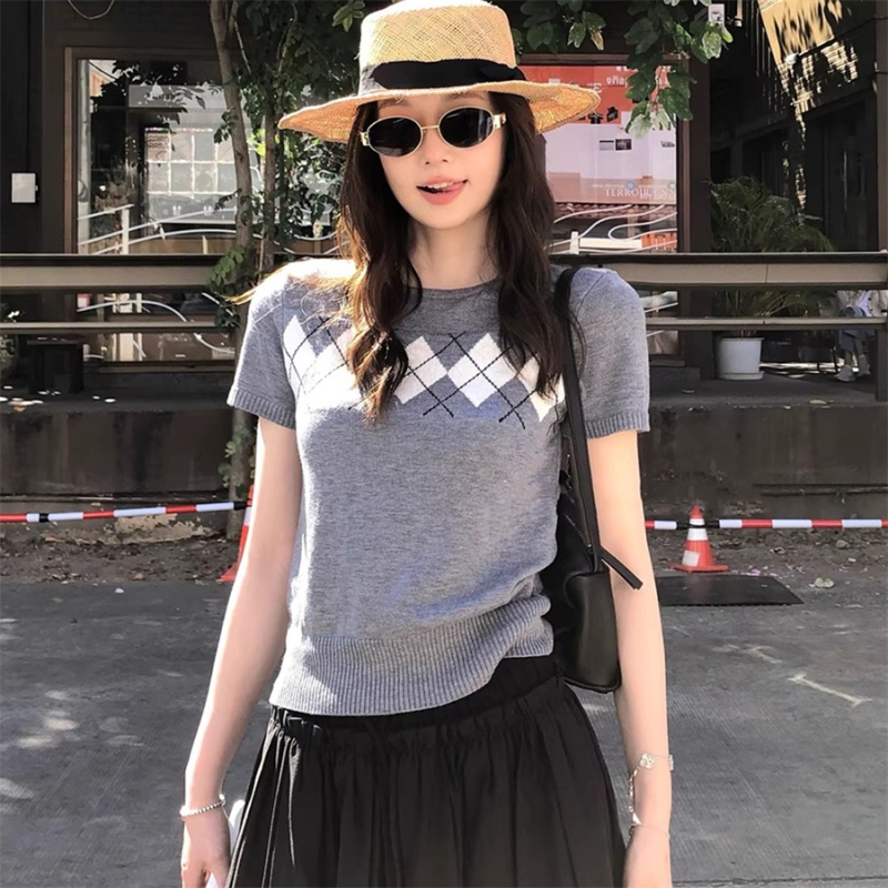 Temperament all-match sweater Korean style quilted tops