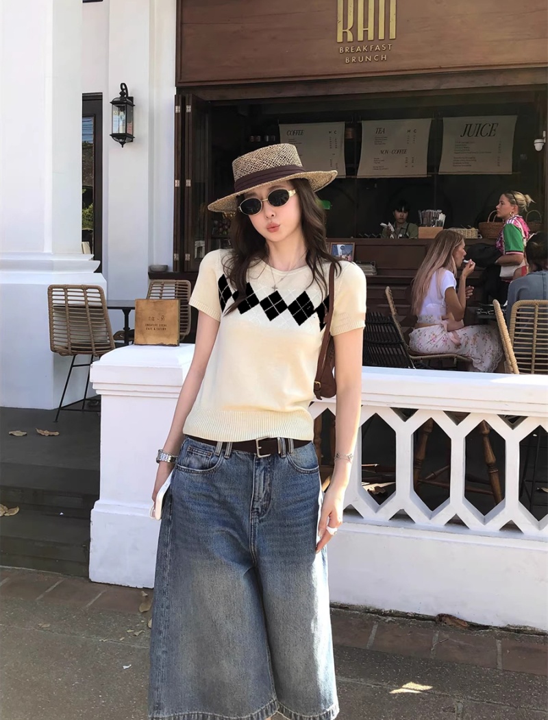 Temperament all-match sweater Korean style quilted tops