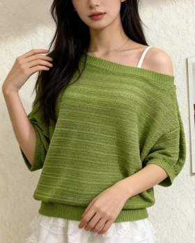 Loose summer sloping shoulder tops irregular fresh smock