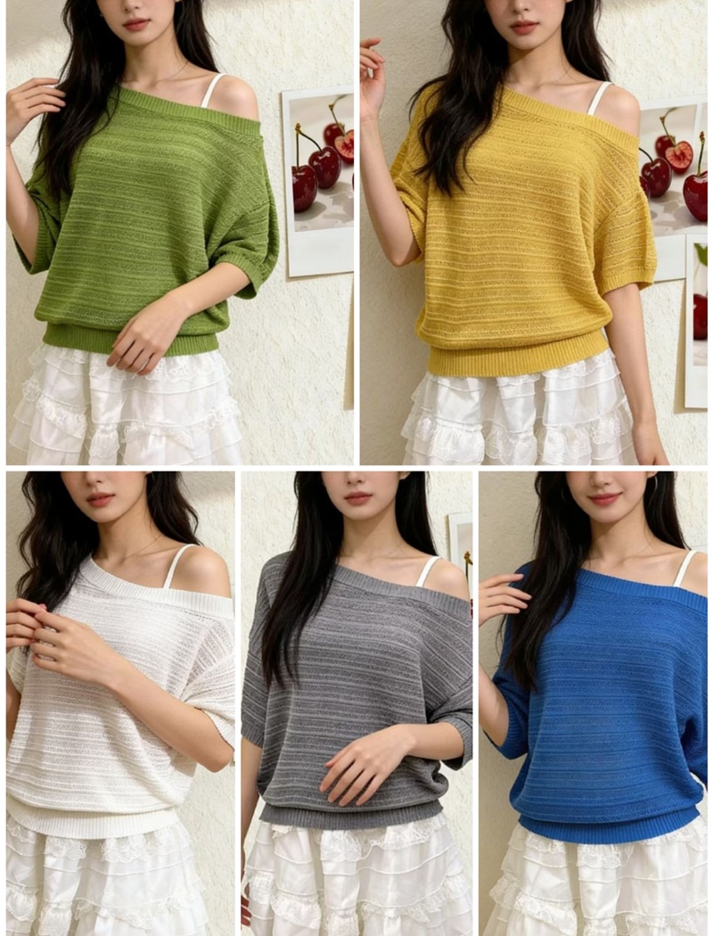 Loose summer sloping shoulder tops irregular fresh smock