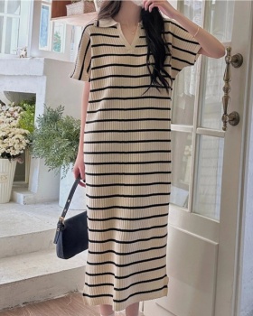 Knitted summer T-shirt Korean style slim long dress for women