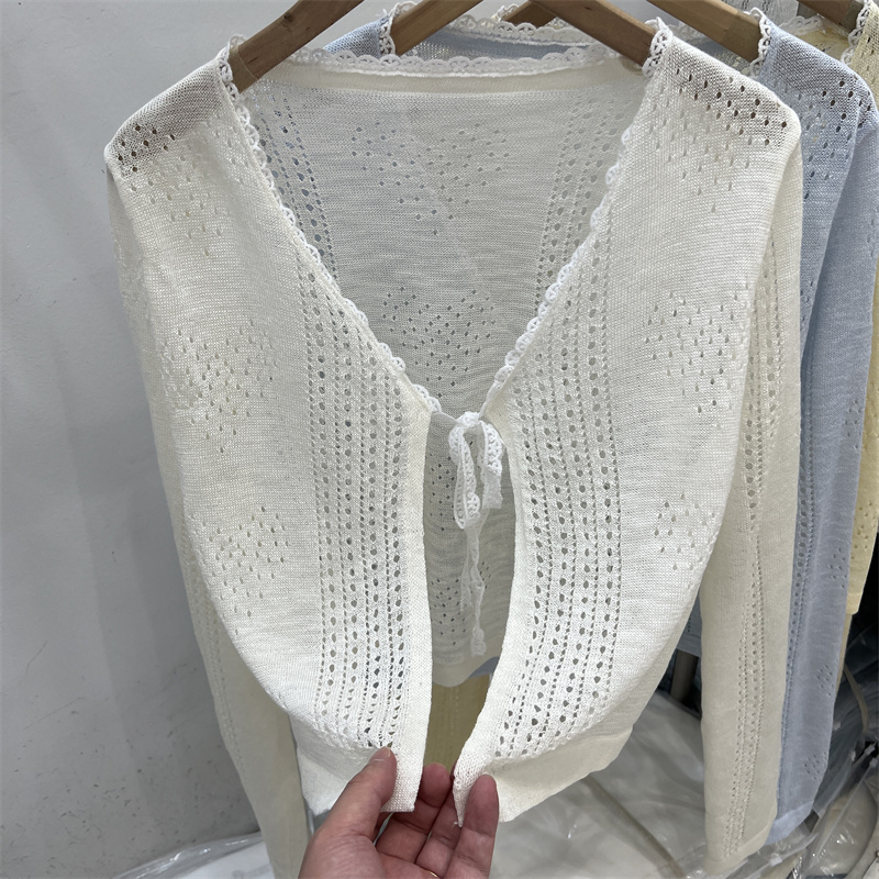 Thin sunscreen cardigan hollow bandage smock for women