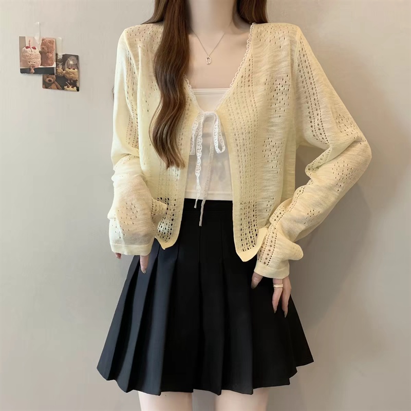 Thin sunscreen cardigan hollow bandage smock for women