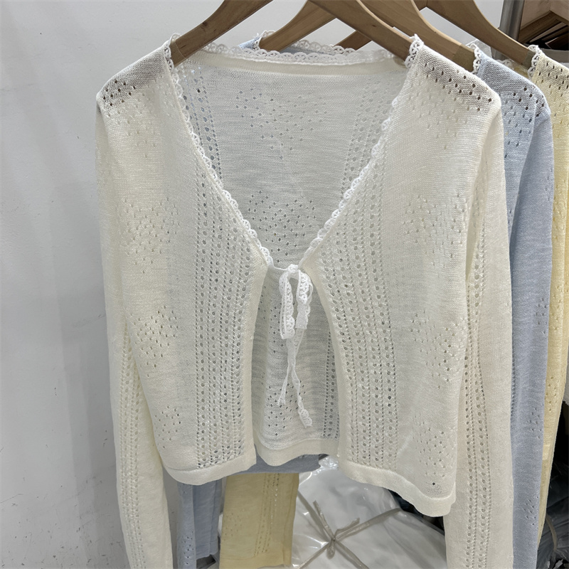 Thin sunscreen cardigan hollow bandage smock for women