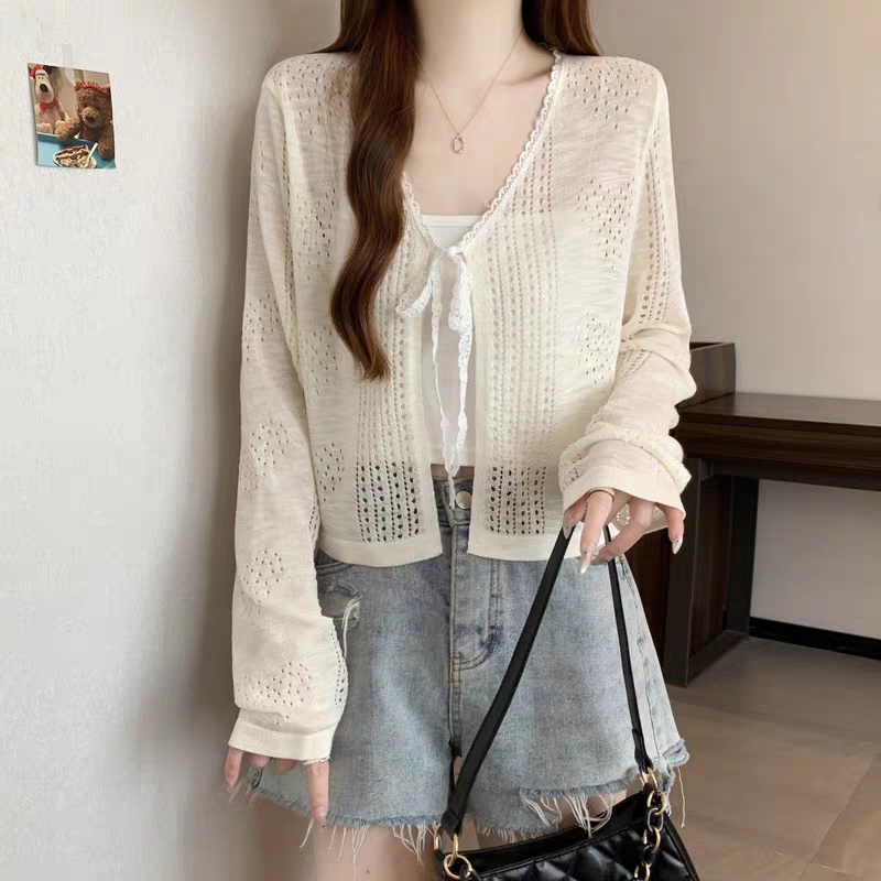Thin sunscreen cardigan hollow bandage smock for women