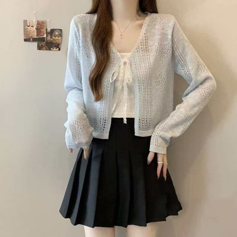 Thin sunscreen cardigan hollow bandage smock for women