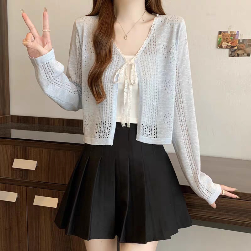 Thin sunscreen cardigan hollow bandage smock for women