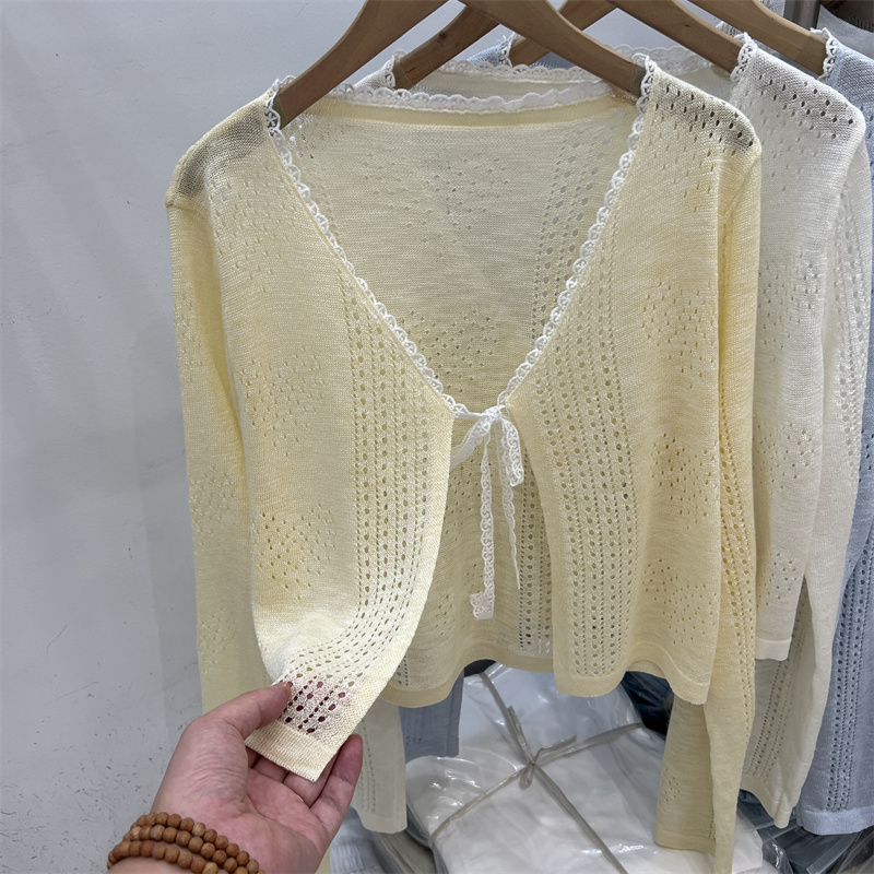 Thin sunscreen cardigan hollow bandage smock for women