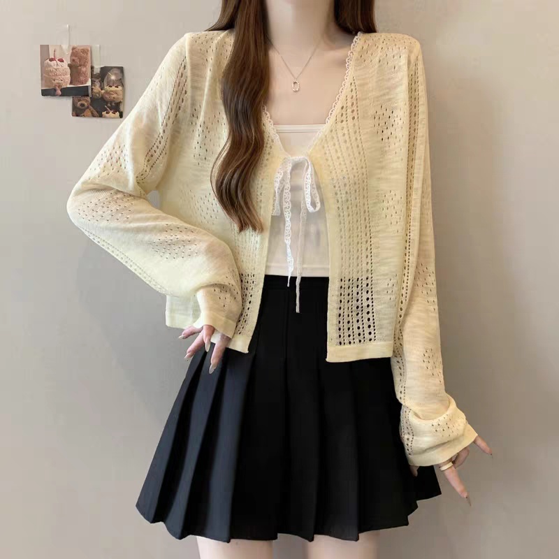 Thin sunscreen cardigan hollow bandage smock for women