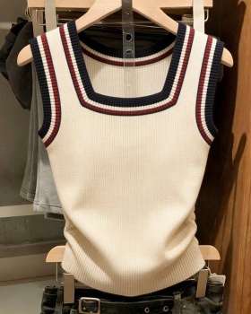 All-match mixed colors tops retro knitted vest for women