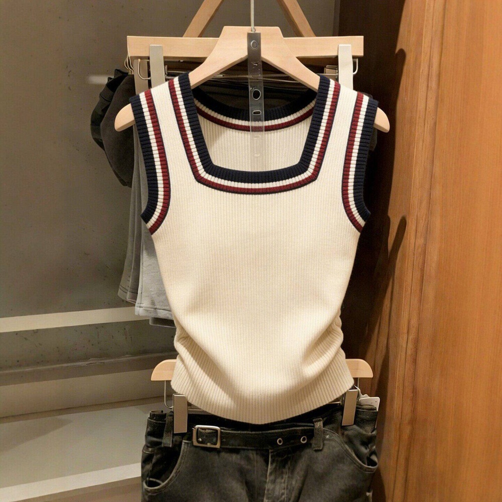 All-match mixed colors tops retro knitted vest for women