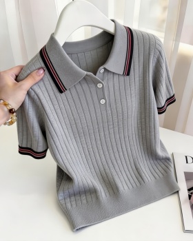 Slim stripe sweater short sleeve fashion tops for women